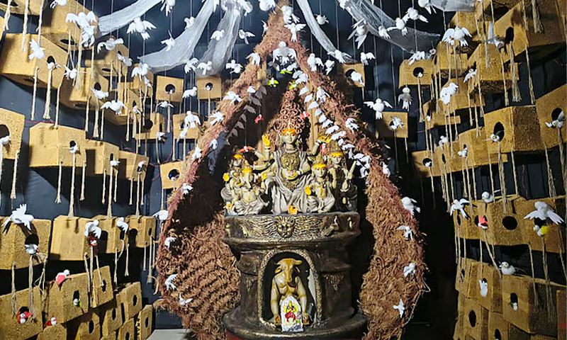 পাখির বাসায় ব্যতিক্রমী দুর্গামণ্ডপ, নজর কাড়ছে দর্শনার্থীদের